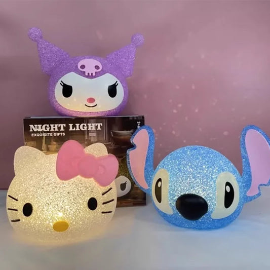 Cute Kuromi Particle Projection Night Light Cartoon Stitch Hellokitty Kurm 3D Doll Reading Lamp USB Creative Desk Lamp Kid Gifts